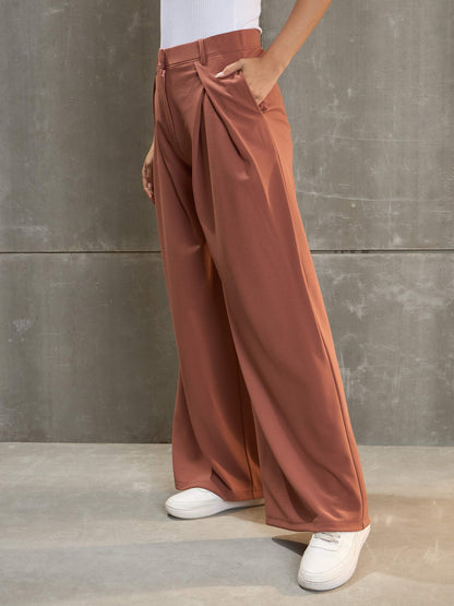 Women's Rust Front Wrap Pleated Wide Leg Pan