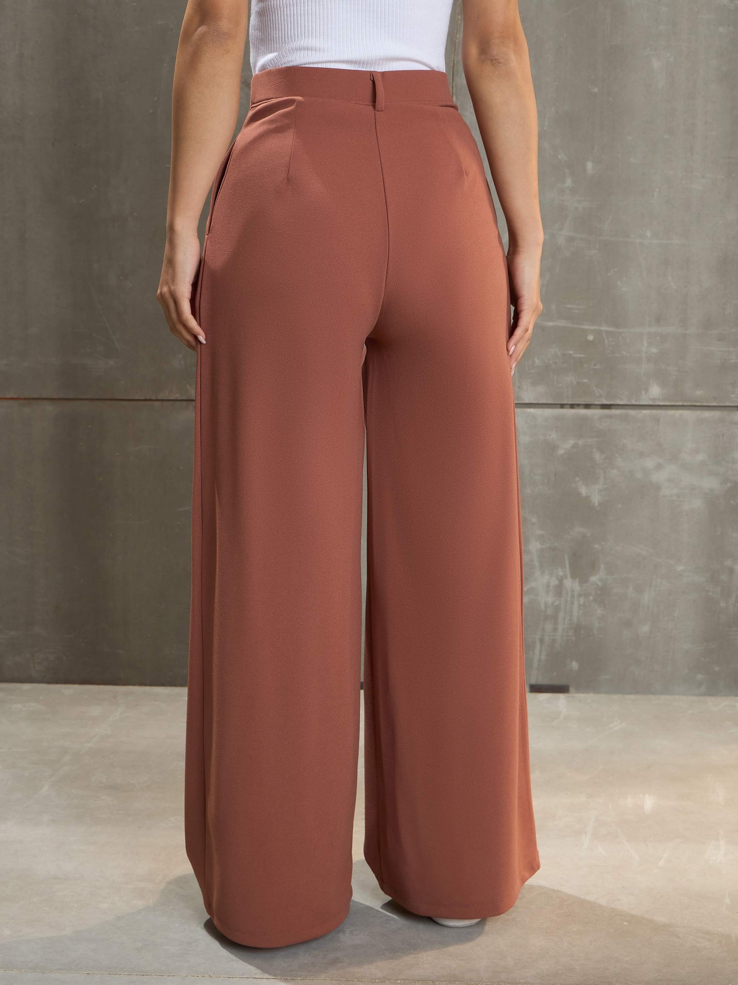 Women's Rust Front Wrap Pleated Wide Leg Pan