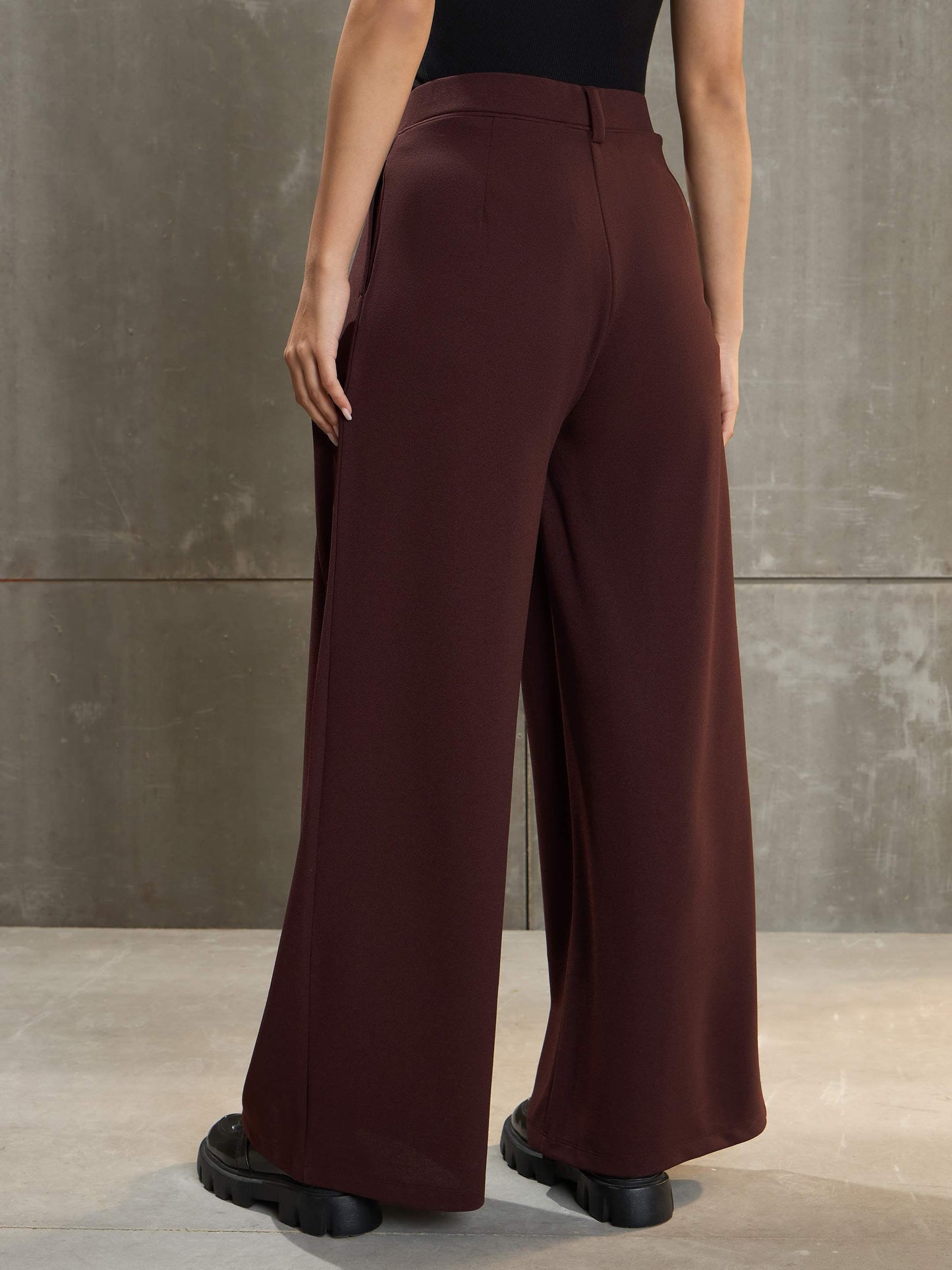 Women's Brown Front Wrap Pleated Wide Leg Pan