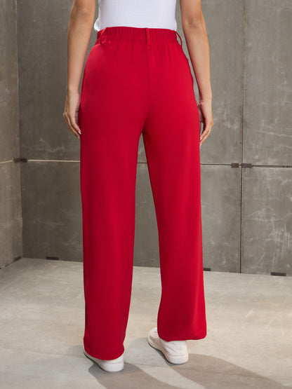Women's Red Front Darted Straight Pan