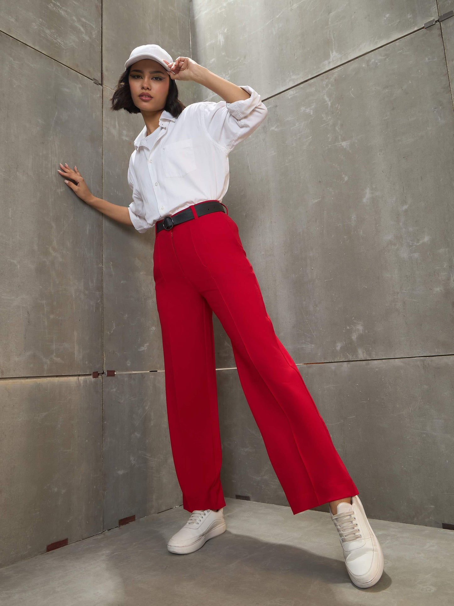 Women's Red Front Darted Straight Pan