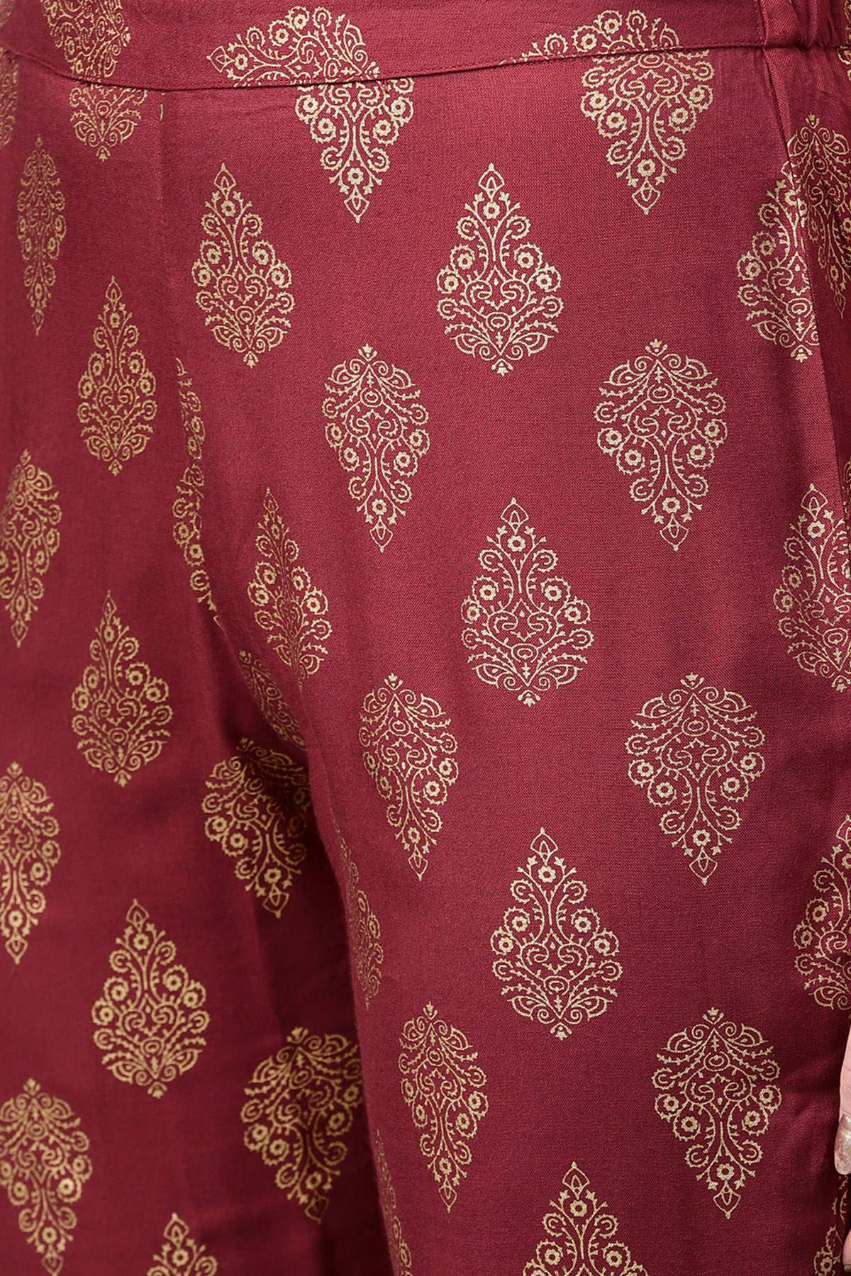 Women's Maroon Foil Print Pencil Pants