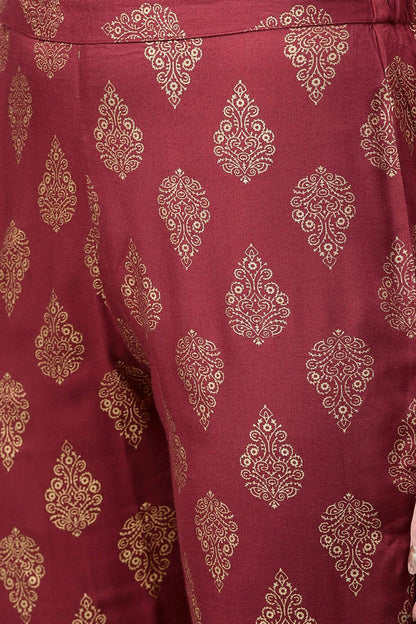 Women's Maroon Foil Print Pencil Pants