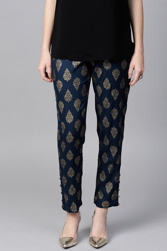 Women's Navy Foil Print Pencil Pants