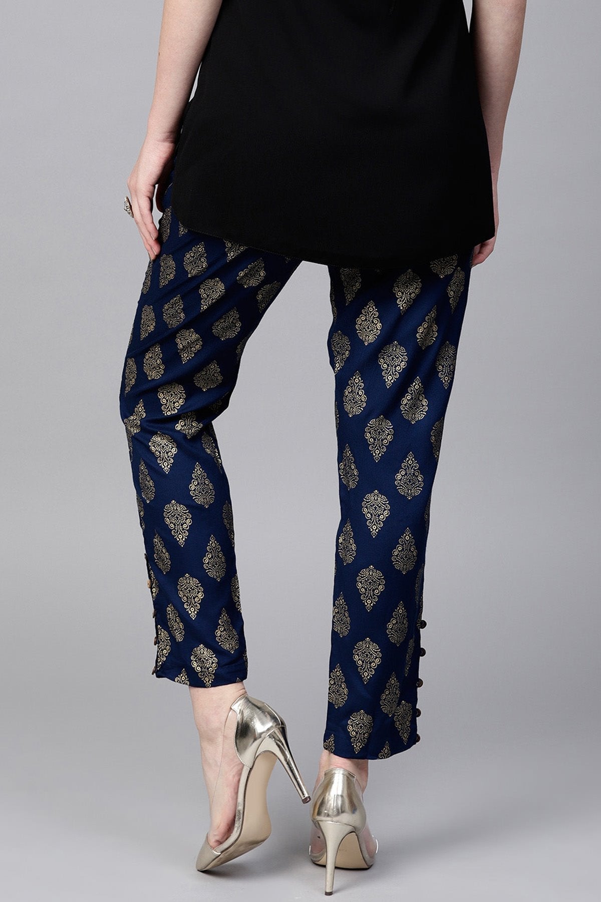 Women's Navy Foil Print Pencil Pants
