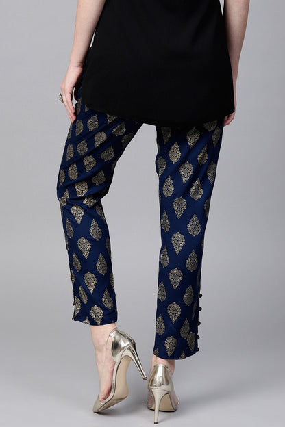 Women's Navy Foil Print Pencil Pants