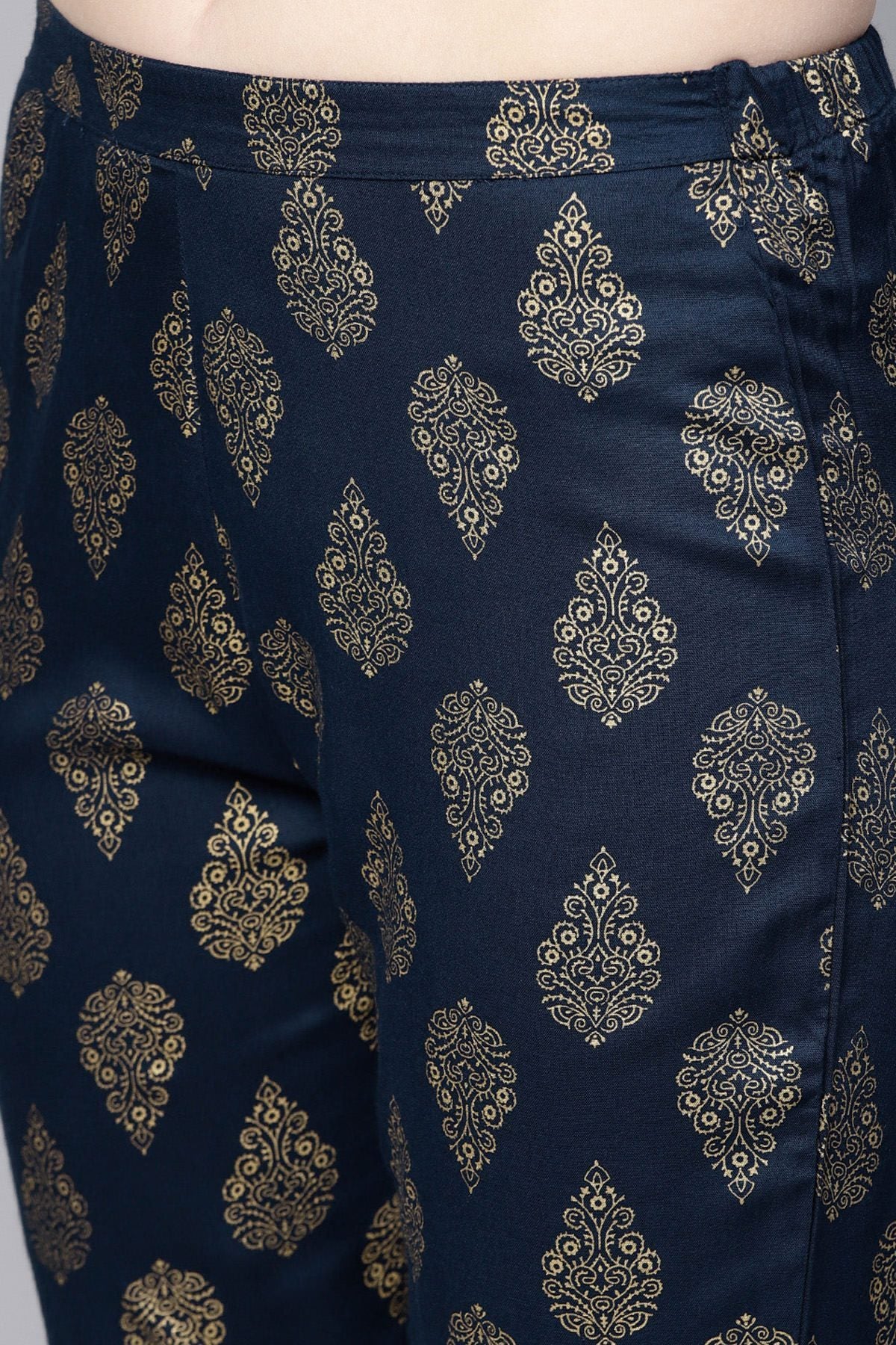 Women's Navy Foil Print Pencil Pants