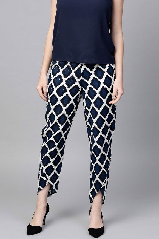 Women's Navy Geo Print Dhoti Pants