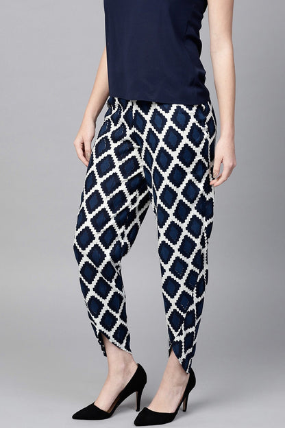 Women's Navy Geo Print Dhoti Pants