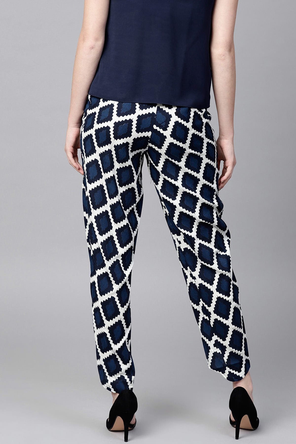 Women's Navy Geo Print Dhoti Pants