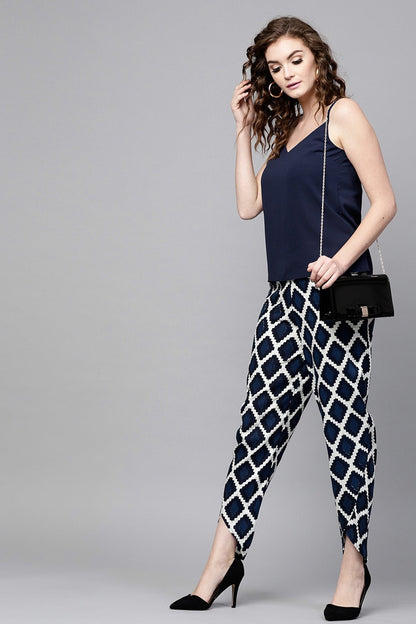 Women's Navy Geo Print Dhoti Pants