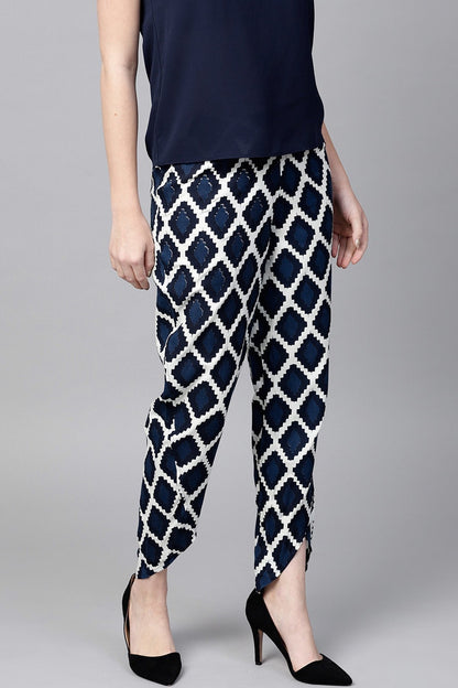 Women's Navy Geo Print Dhoti Pants