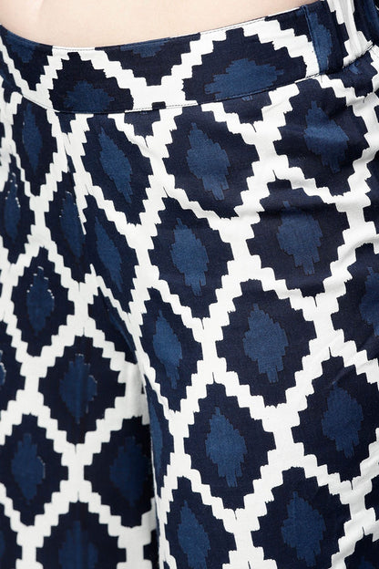 Women's Navy Geo Print Dhoti Pants