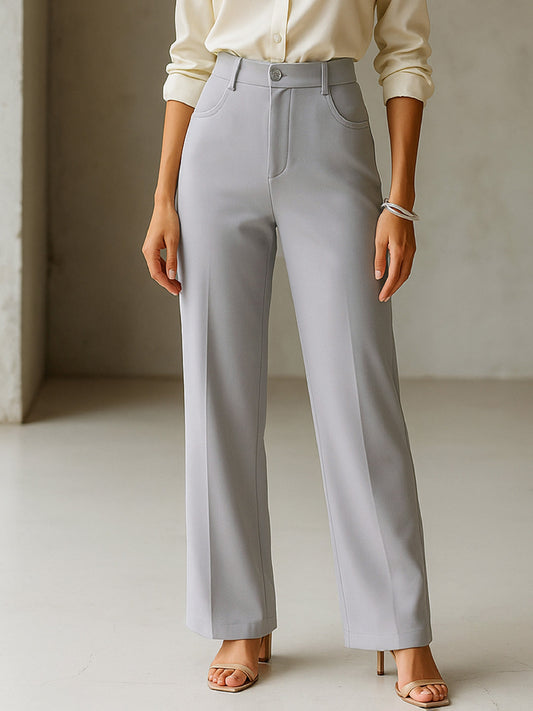 Women's Grey Cross Pocket Straight Pants