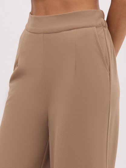 Women's Beige Cross Pocket Front Dart Straight Pants