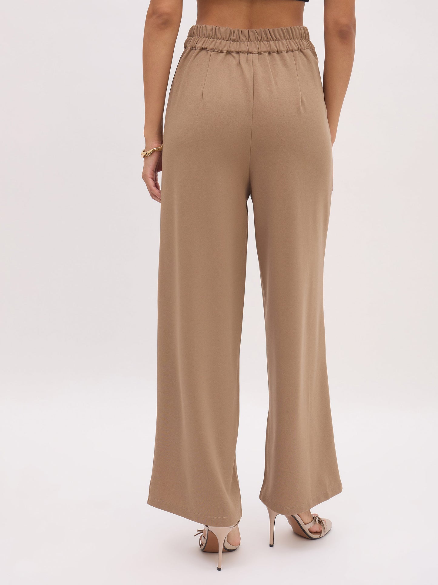 Women's Beige Cross Pocket Front Dart Straight Pants
