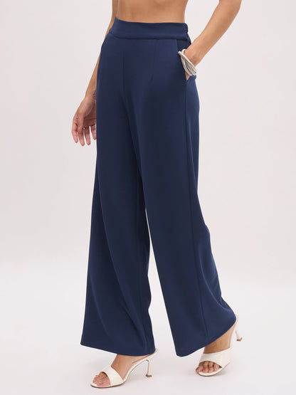 Women's Blue Cross Pocket Front Dart Straight Pants