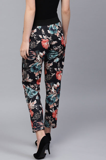 Women's Black Floral Scuba Tailored Pants
