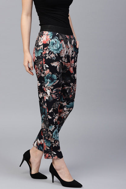 Women's Black Floral Scuba Tailored Pants
