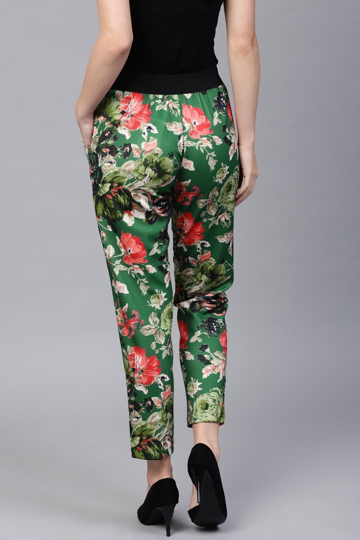 Women's Green Floral Scuba Tailored Pants