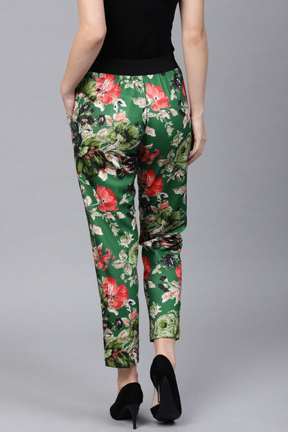 Women's Green Floral Scuba Tailored Pants