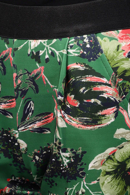 Women's Green Floral Scuba Tailored Pants