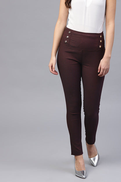 Women's Burgundy High Waisted Jeggings