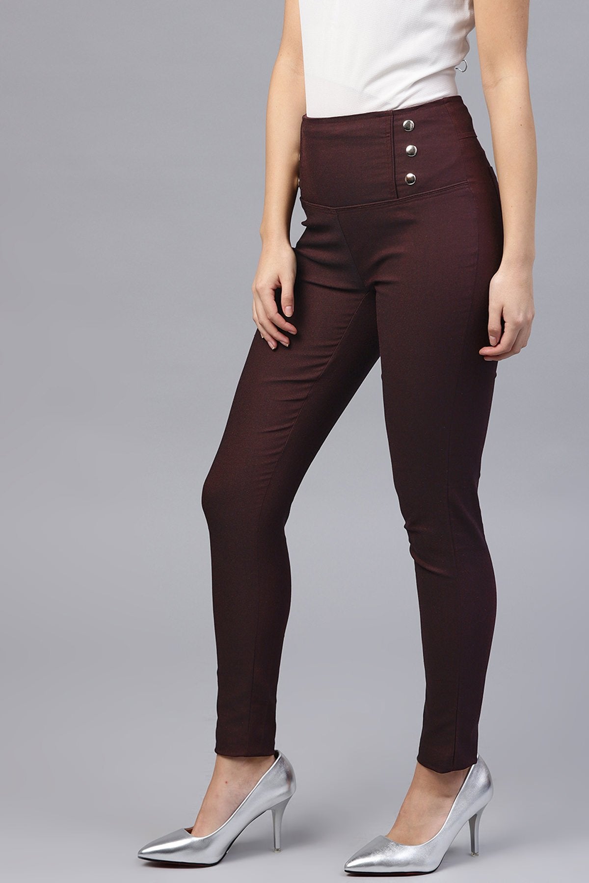 Women's Burgundy High Waisted Jeggings
