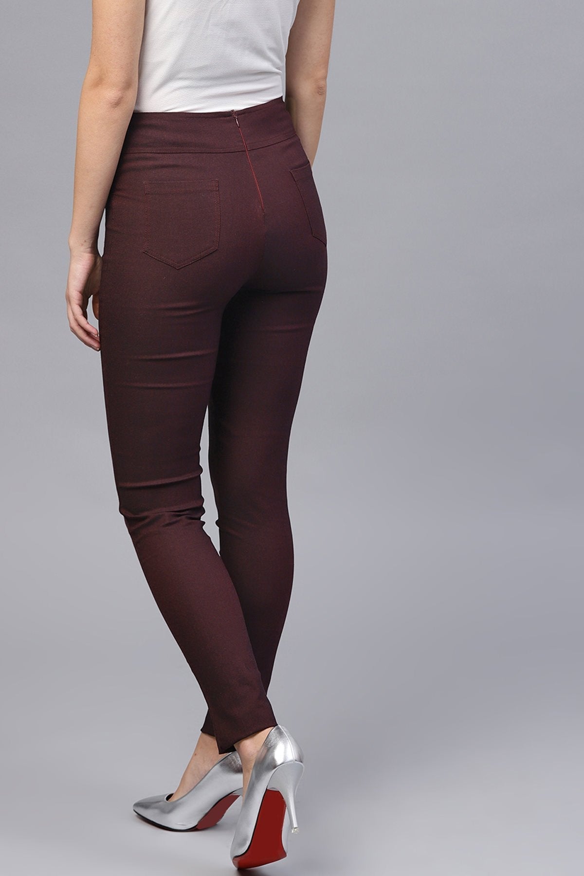 Women's Burgundy High Waisted Jeggings