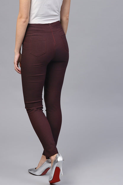 Women's Burgundy High Waisted Jeggings