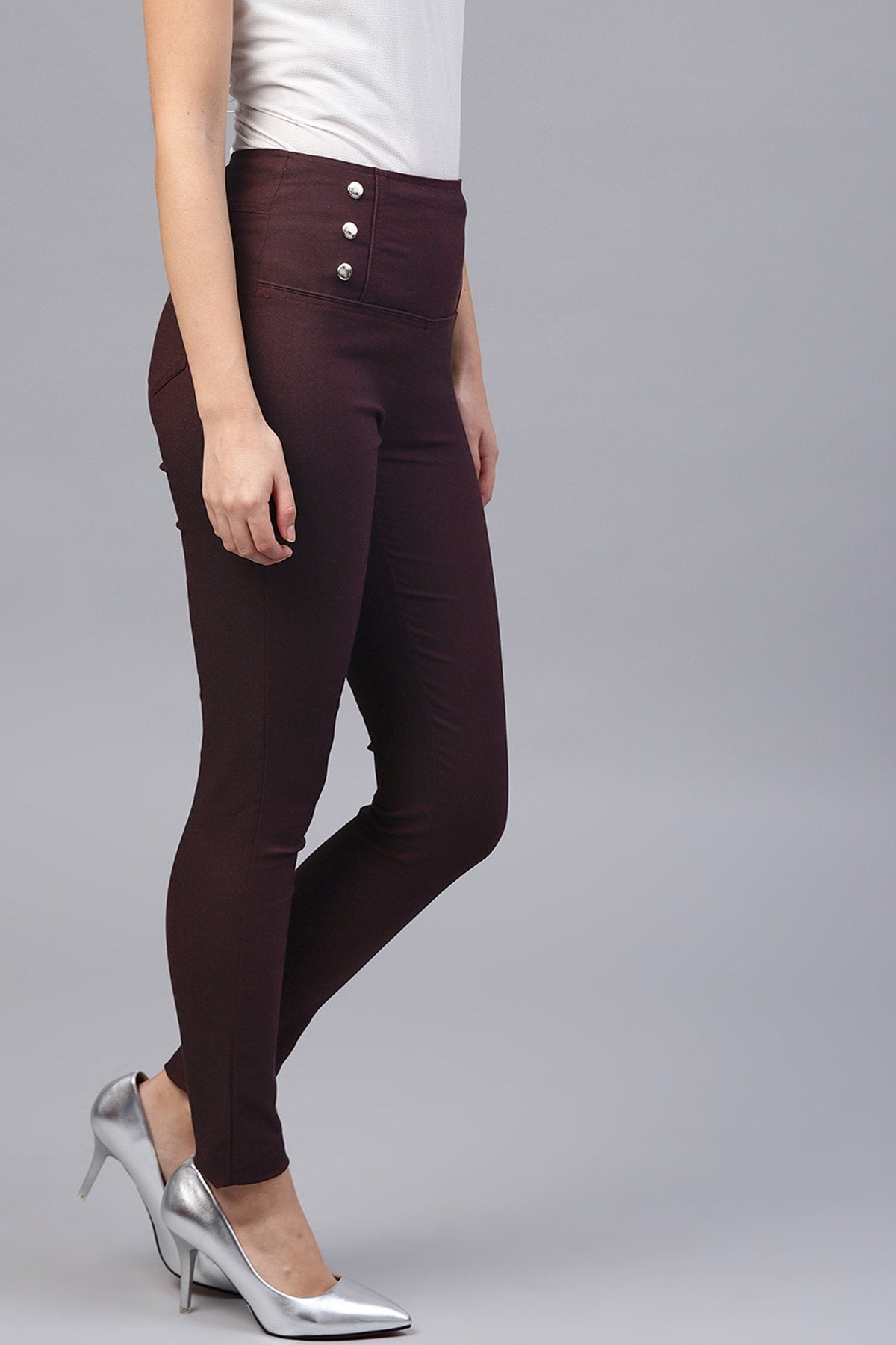 Women's Burgundy High Waisted Jeggings
