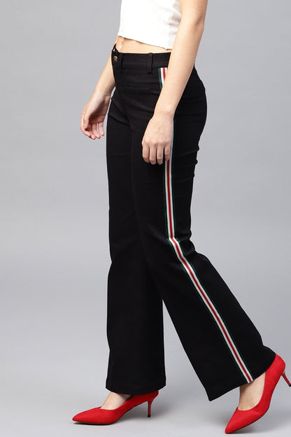 Women's Black Side Tape Bell Bottom Pants