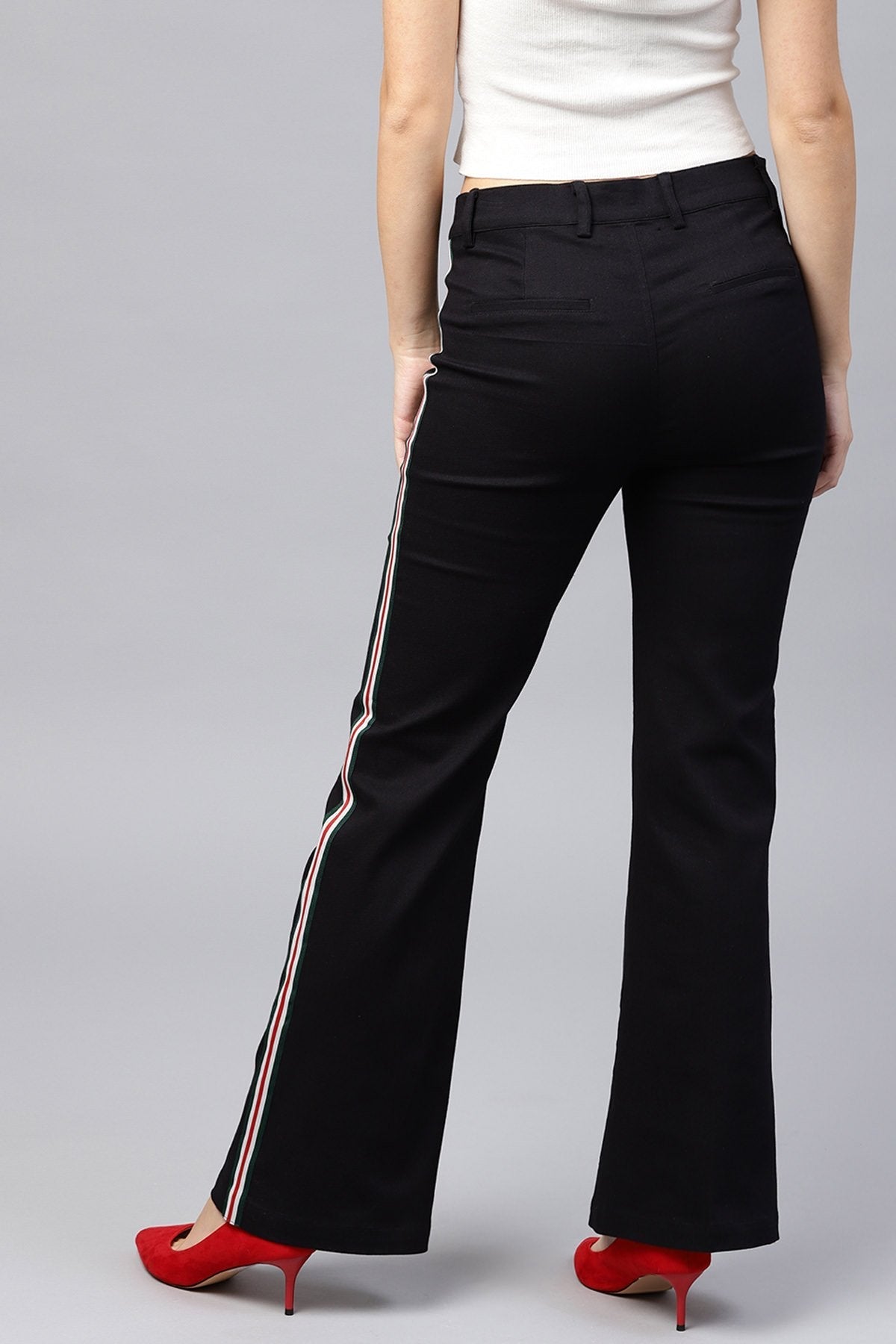 Women's Black Side Tape Bell Bottom Pants