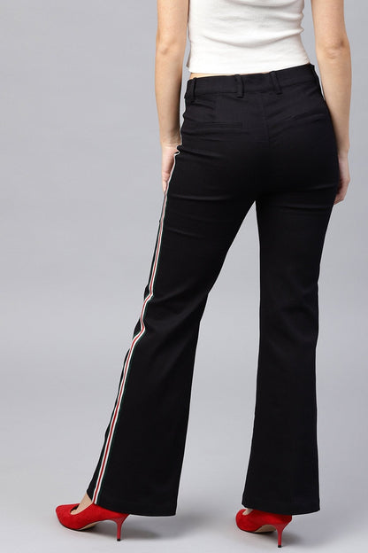 Women's Black Side Tape Bell Bottom Pants