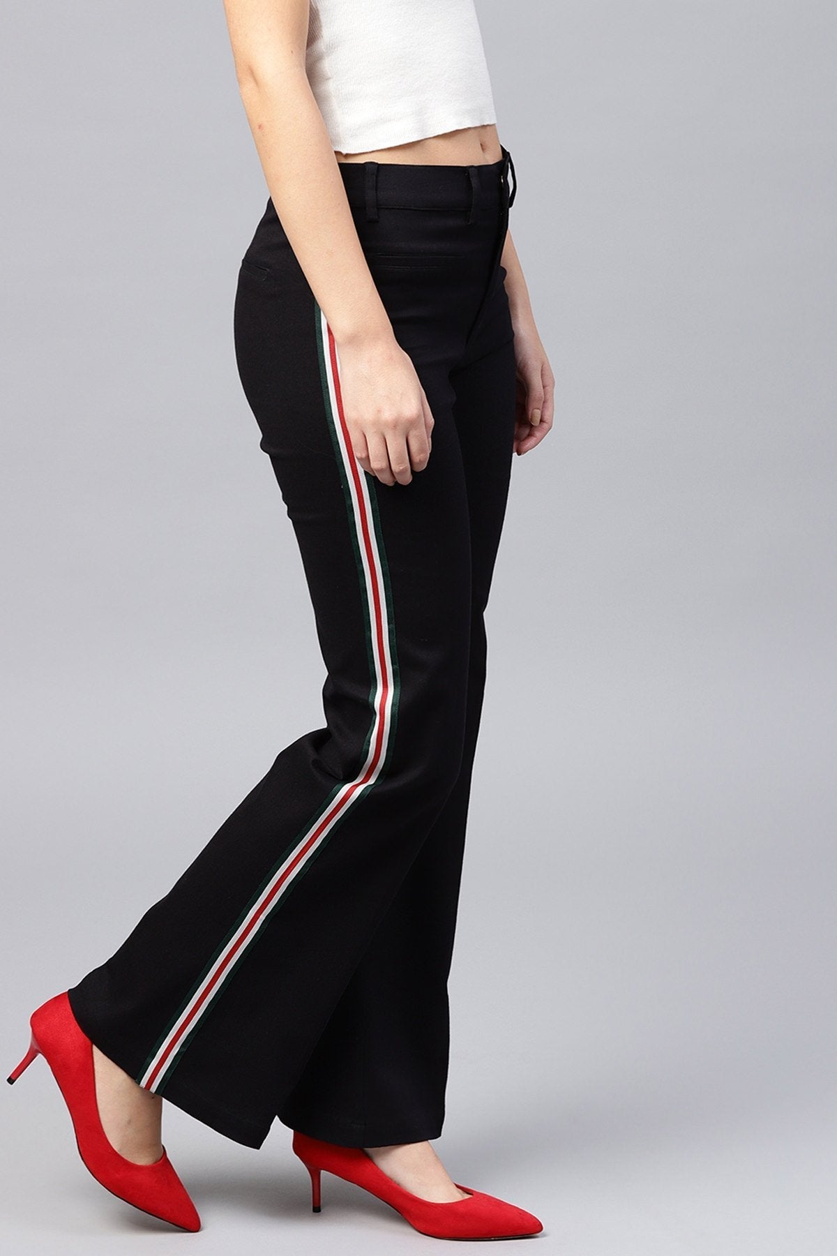 Women's Black Side Tape Bell Bottom Pants