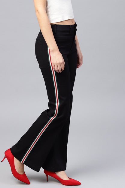 Women's Black Side Tape Bell Bottom Pants