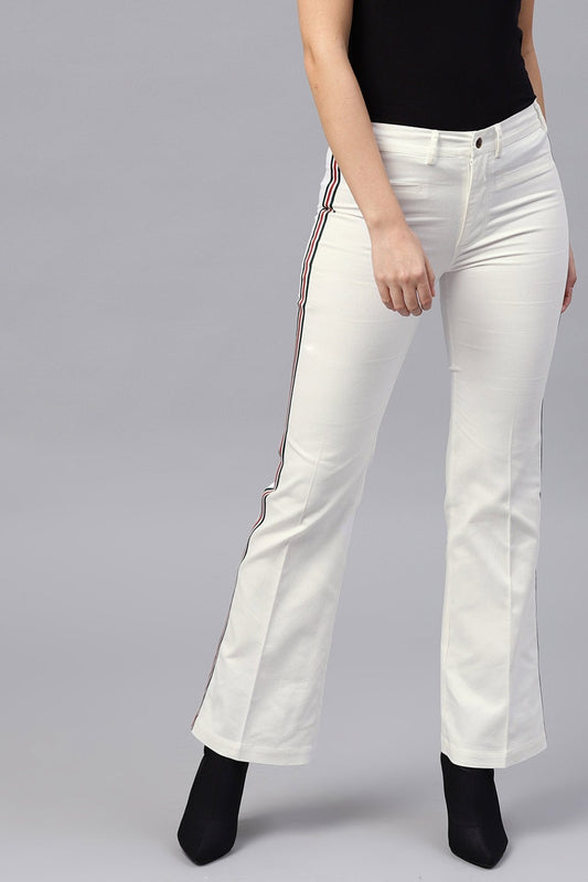 Women's White Side Tape Bell Bottom Pants