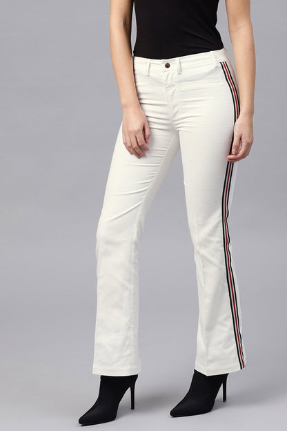 Women's White Side Tape Bell Bottom Pants
