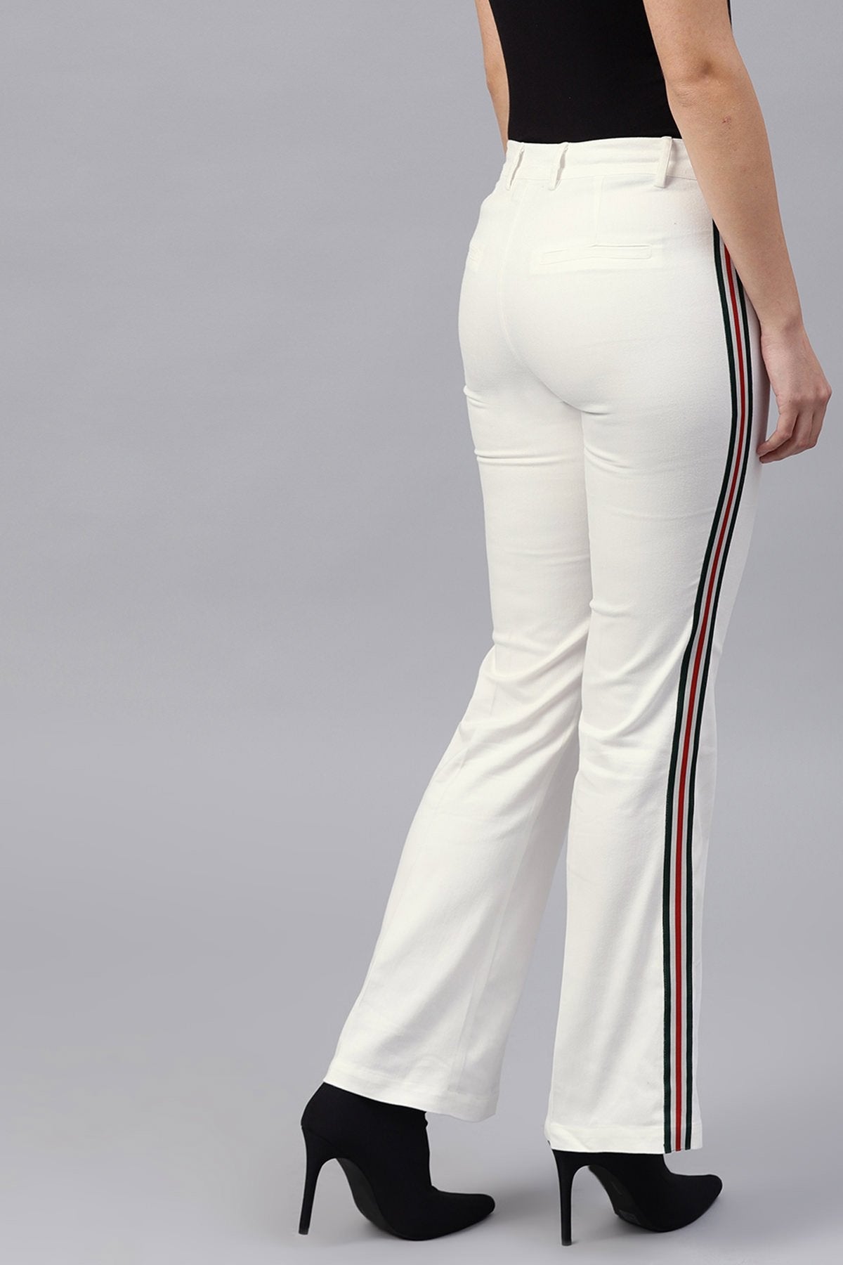 Women's White Side Tape Bell Bottom Pants
