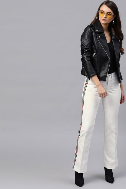 Women's White Side Tape Bell Bottom Pants