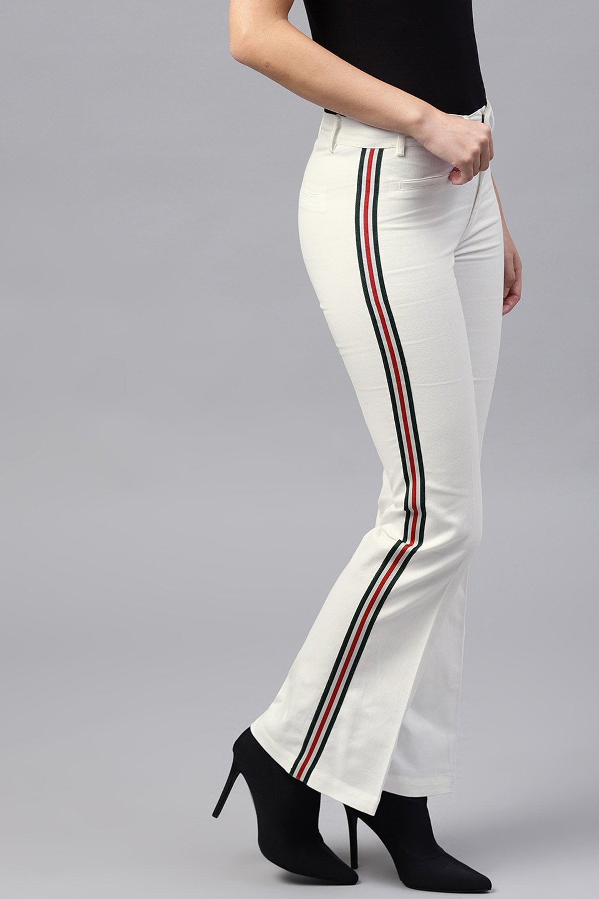 Women's White Side Tape Bell Bottom Pants