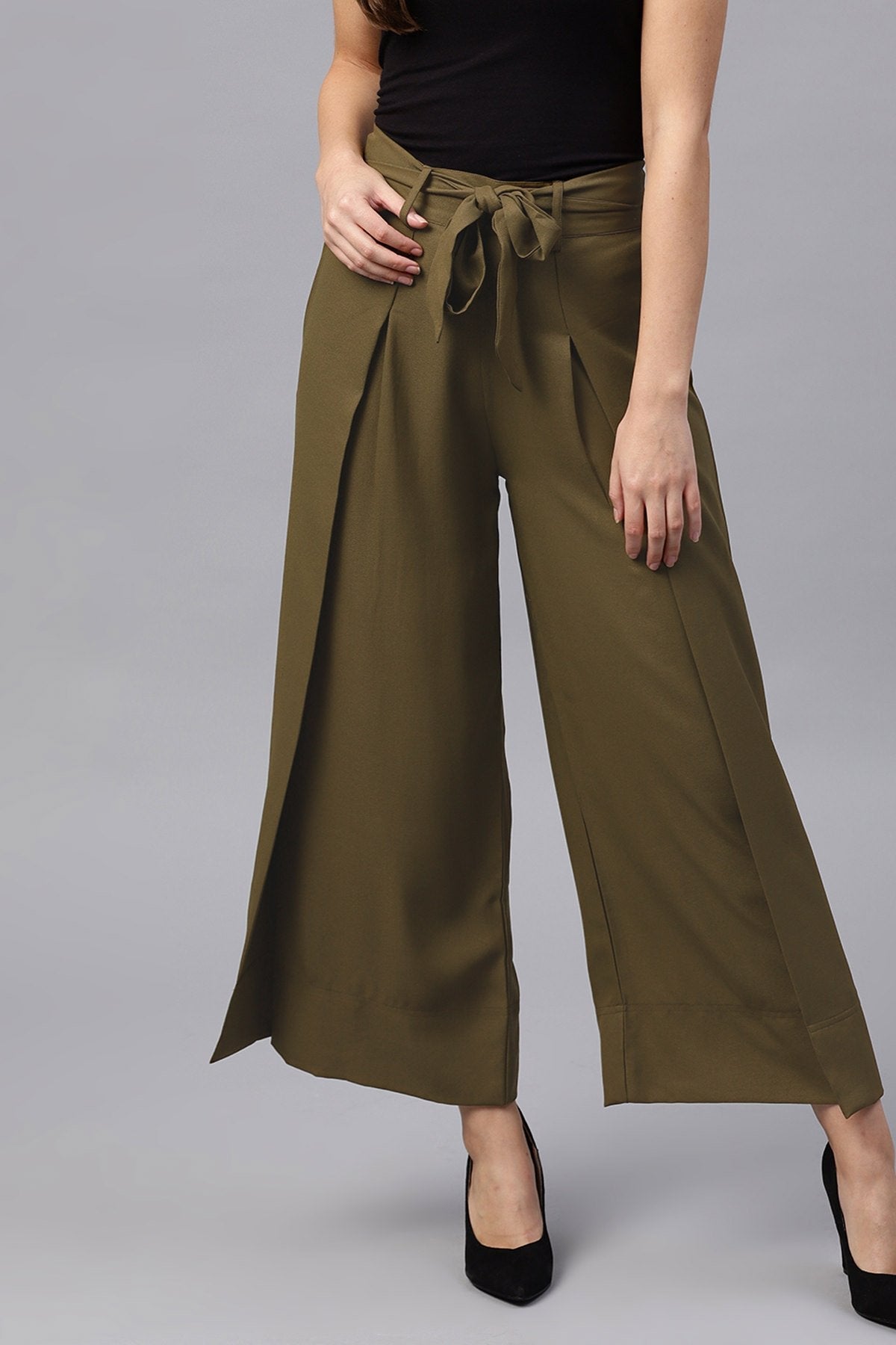 Women's Olive Wrap Belted Pants