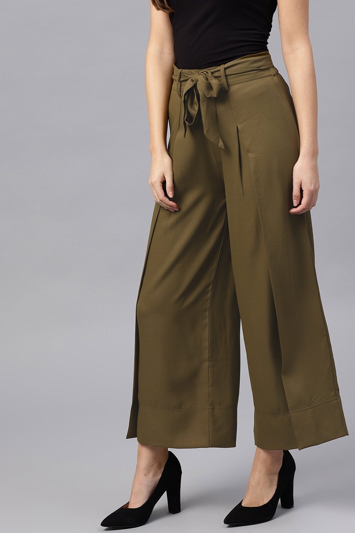 Women's Olive Wrap Belted Pants
