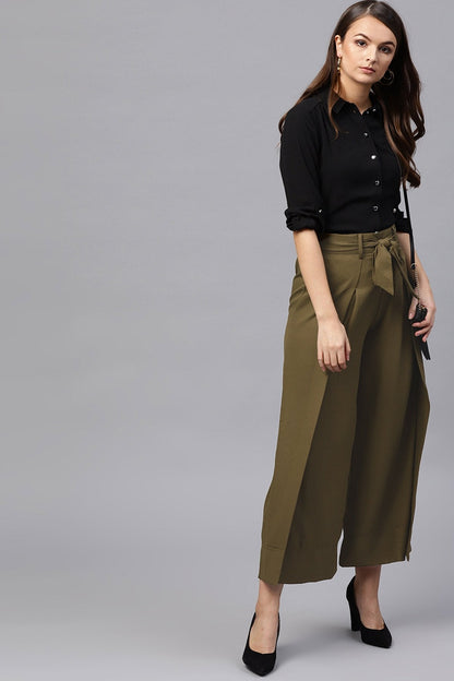 Women's Olive Wrap Belted Pants