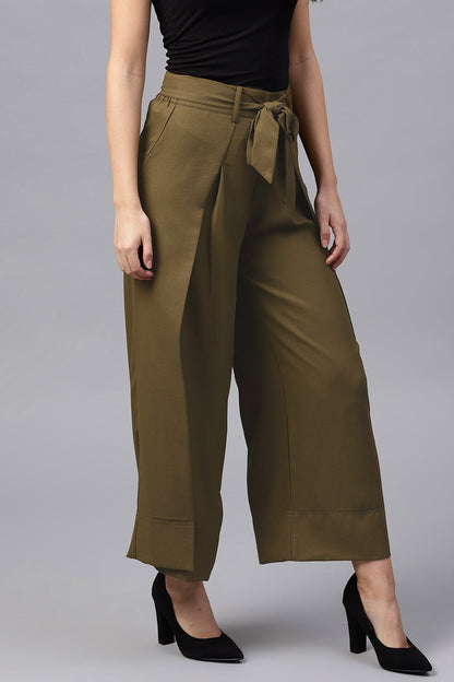Women's Olive Wrap Belted Pants