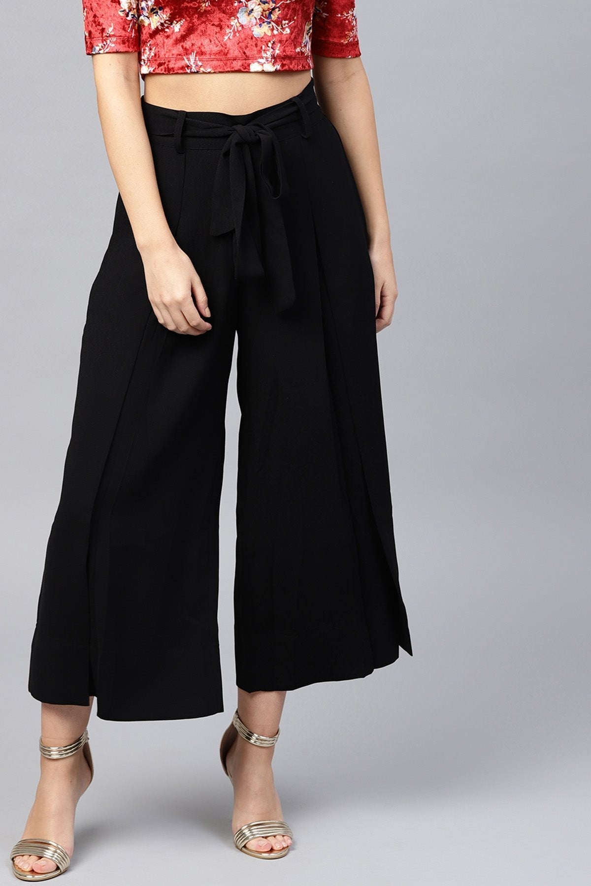 Women's Black Wrap Belted Pants