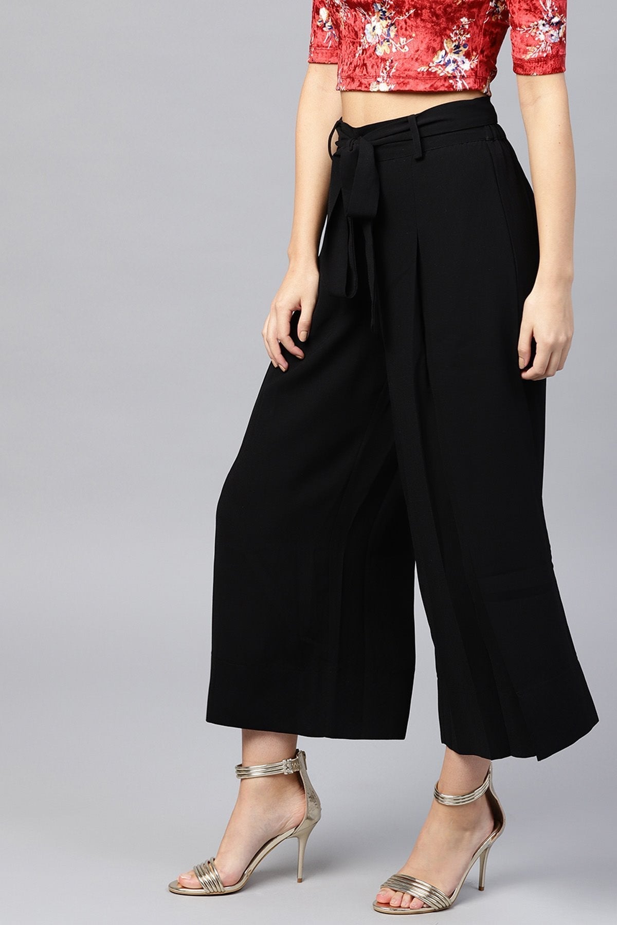Women's Black Wrap Belted Pants