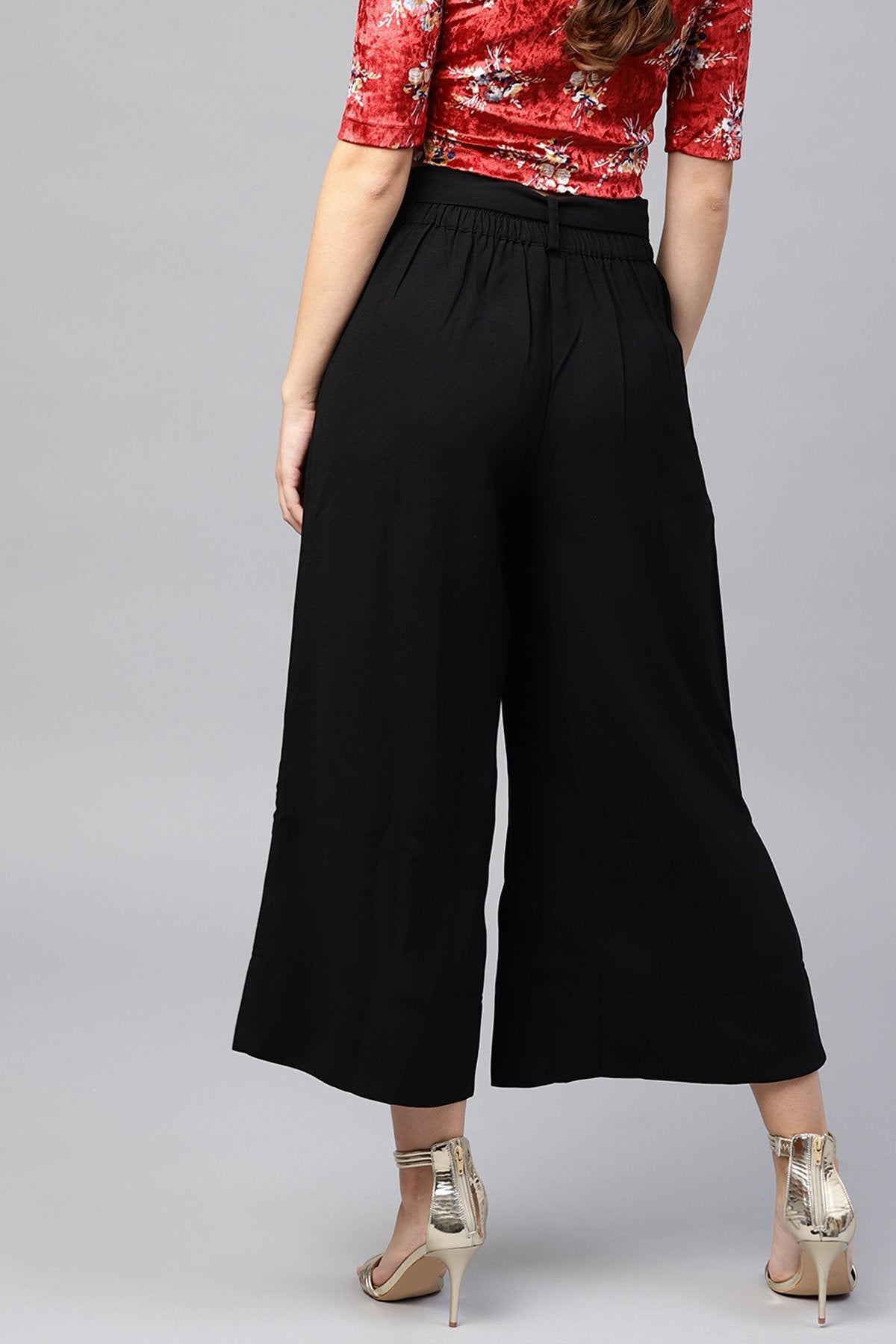 Women's Black Wrap Belted Pants