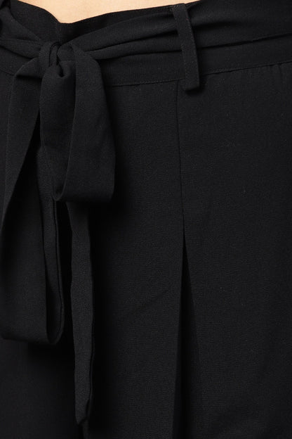 Women's Black Wrap Belted Pants