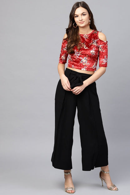 Women's Black Wrap Belted Pants